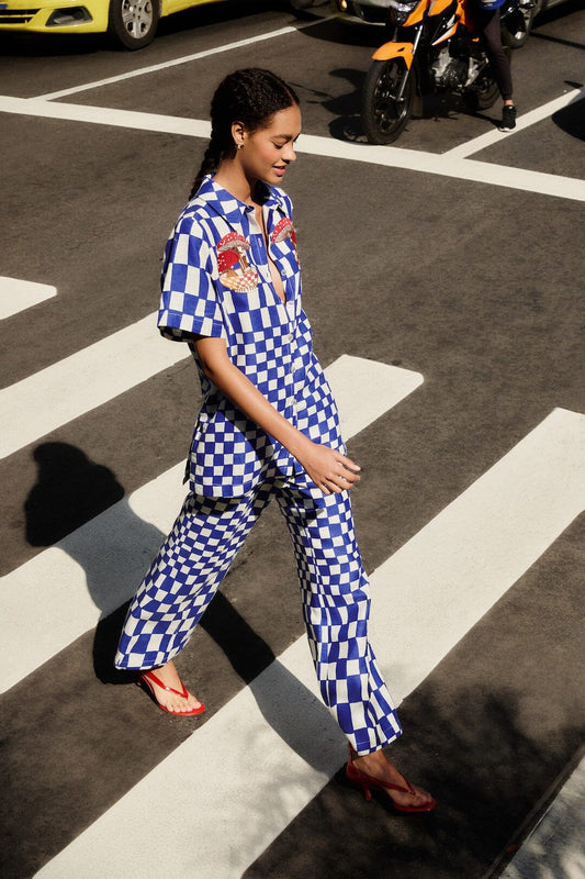 Blue Dream Checkered Lenzing™ Ecovero™ Euroflax™ Pants